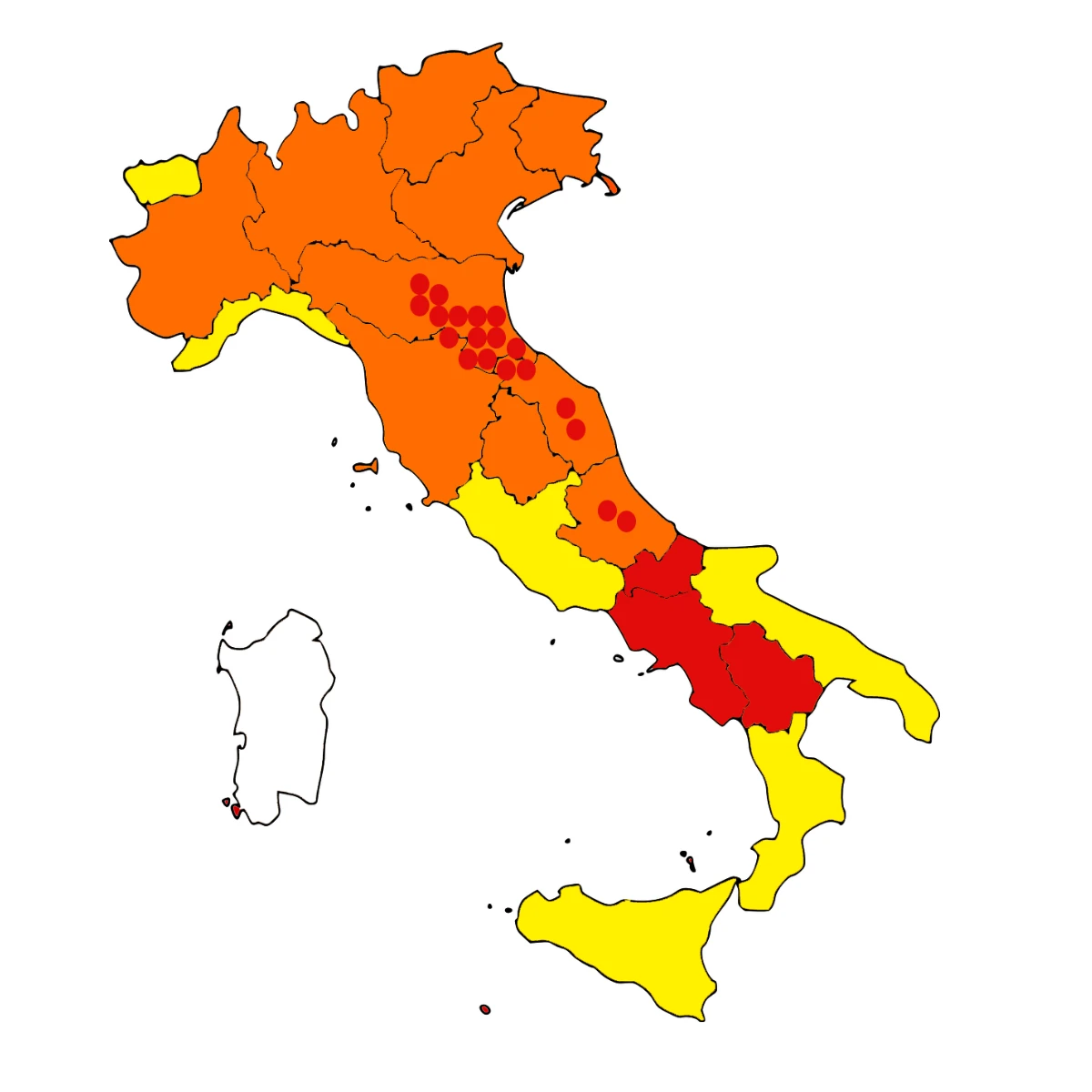 8 marzo 2021: Aggiornati i colori delle regioni italiane